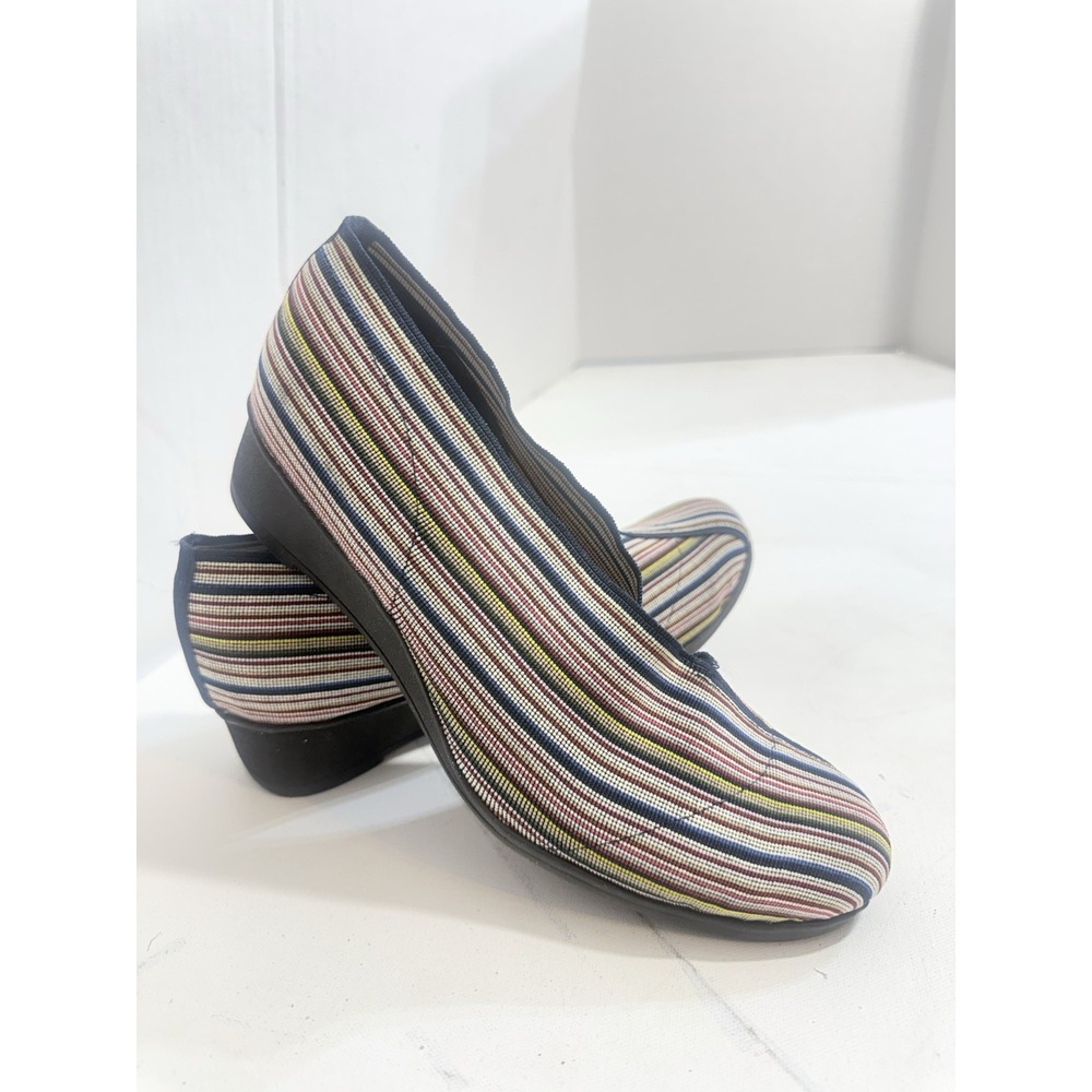 Charleston Shoe Co Cape Rainbow Striped V Cut Slip On Comfort Wedges Size 10